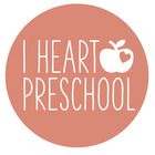 i heart preschool sticker with an apple in the center on a white background