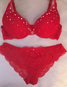 Crystal Bra, Red Lace Bra, Different Shades Of Red, Bra Items, Swarovski Heart, Bra And Panty Set, Swarovski Crystal Hearts, Shade Of Red, Crystal Heart Pendant