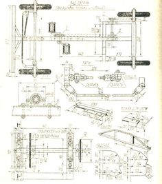 the blueprint drawing shows plans and details for an assembly line, including two machines