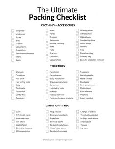 the ultimate packing checklist is shown in black and white