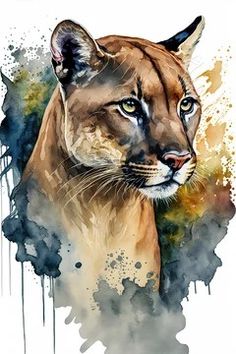 a watercolor painting of a mountain lion