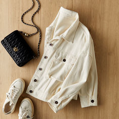 outerwear outfit inspo fall fashion outerwear white denim jacket with big pocket fall outerwear trends #trends #outerwear #fallouterwear #clothes #jacket Oversized Casual Utility Jacket With Pockets, Casual White Shacket For Work, White Casual Shacket For Work, White Shacket With Pockets For Work, Utility Long Sleeve Denim Jacket With Side Pockets, White Shacket With Lapel Collar And Pockets, Collared Cotton Shacket For Day Out, Beige Long Sleeve Utility Jacket With Pockets, Casual White Shacket With Buttons