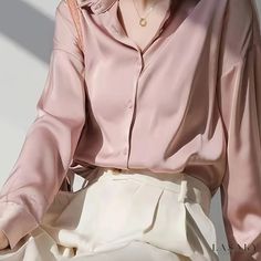 Lasaky - Womens Plus Size Fashionable Blouse: Solid Satin Drop Shoulder Long Sleeve Button Up Lapel Collar Shirt Top Silk Shirt Outfit, Satijnen Blouses, Button Shirt Women, Satin Bluse, Y2k Clothing, Satin Blouses, Stylish Blouse, Satin Shirt, Summer Clothing