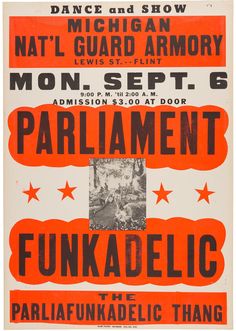 an old concert poster for the punk band, parliament pacific thang on display at the national theater in washington d c