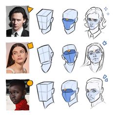 some drawings of people's heads and their faces with different facial expressions on them