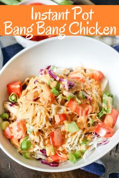 instant pot bang bang chicken in a white bowl