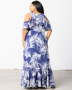 You’ll want to RSVP yes in our plus size Piper Cold Shoulder Maxi Dress. Designed with knit fabric, this flowy maxi dress features a modest neckline with a slight flounce along the chest and cold shoulder sleeves. An elastic waist is comfortable and flattering. Flounce detail at the hem gives playful movement. From a spring wedding to summer vacation, this dress will be a hit wherever you go. Made exclusively in women’s plus sizes. Chiffon Maxi Dress For Plus Size Women, Dresses Materials, Palm Print Dress, Gauze Maxi Dress, Modest Neckline, Cold Shoulder Maxi Dress, Stretch Knit Dress, Maxi Dress Sale, Flowy Maxi Dress