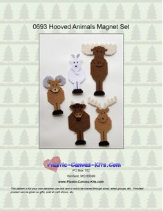 an animal magnet set is shown in the shape of moose, sheep and bear heads