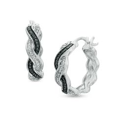 The happy marriage of color and texture make these hoop earrings true standouts. Created in sleek sterling silver, each earring pairs beaded and alluring enhanced black and shimmering white diamond-accented ribbons together in a clever cascading pattern down the front. A smart and stylish look with any attire, these hoop earrings are polished to a brilliant shine and secure comfortably with latch backs. White Diamond Earrings, Silver Diamond Necklace, Earrings Hoops, Peoples Jewellers, Jewelry Fashion Trends, Rose Gold Jewelry, Happy Marriage, Silver Hoop Earrings, The Happy