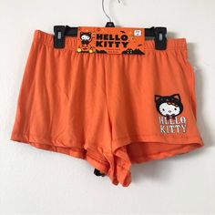 New With Tags Size M 95 % Polyster 5% Spandex Orange Short Loungewear Bottoms, Orange Short Bottoms For Loungewear, Stretch Cotton Halloween Bottoms, Orange Stretch Shorts For Loungewear, Casual Halloween Orange Sleepwear, Hello Kitty Orange, Halloween Clothing, Hello Kitty Halloween, Pj Shorts