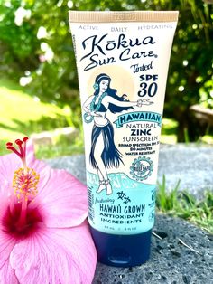 3oz SPF 30 Tinted Hawaiian Natural Zinc Sunscreen 80 Min Water Resista – Kokua Sun Care Reef Safe Sunscreen, Reverse Aging Skin, Noni Fruit, Daily Sun, Magic Island, Tinted Spf