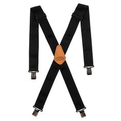 The 2 in. wide classic black work tool belt suspenders are unisex for both men or women feature industrial grade bite clips and hardware. The straps on the suspenders are made from 2 in. thick elastic on the bottom for added flexibility, and 2 in. webbing at the top for strength. The straps on these suspenders can be fully adjusted to accommodate most heights with metal sliders and are joined in the center by a genuine leather patch. The dimensions of the Web Back Suspenders are Width-30", Depth Black Braces, Black Suspenders, Tool Pouch, Tool Belt, Black Work, Leather Patches, Suspenders, Blackwork, Sliders