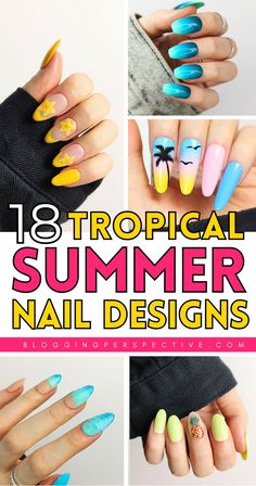 These vacation nails are perfect for your next tropical escape! Featuring chic tropical nails and bold beach nails, this design combines vibrant summer nail art with tropical vibes. Whether you’re styling summer nails 2025 or playful palm tree nails, these looks are stunning. Check out the blog for more summer nail designs! Tropical Summer Nails, Tropical Nail Ideas, Vibrant Summer Nails, Tropical Nail Art, Tropical Nail Designs, Tropical Vacation Nails, Bright Summer Nails Designs, Ocean Nails, Fruit Nail Designs