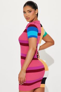 Available In Multi Color. Sweater Mini Dress Short Sleeves Collar Button Front Ribbed Stretch Length = 33" 72% Viscose 28% Nylon Imported | Paula Striped Sweater Mini Dress size Small by Fashion Nova Multi Color Sweater, Sweater Mini Dress, Color Sweater, Service Women, Free Dresses, Mini Sweater Dress, Striped Sweater, Matching Dresses, Dress Short