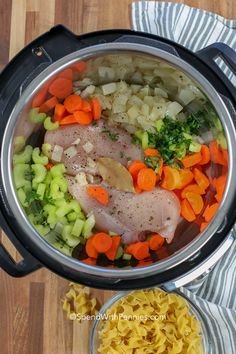 the food is prepared and ready to be cooked in the crock pot for dinner