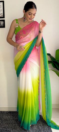 Multicolor color Saree in Faux Georgette fabric with Embroidered, Sequence, Thread work Festive Saree, Engagement Reception, Reception Lehenga, Resham Work, Casual Saree, Georgette Fabric, Waist Chain, Thread Work, Party Wear Sarees