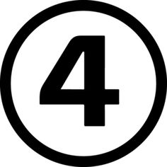 a black and white circle with the number four in it