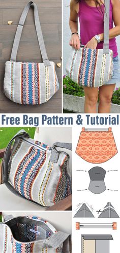 Lima Bag Pattern & Tutorial Knitting Project Bag Sewing Pattern, How To Sew A Purse, Free Sling Bag Patterns To Sew, How To Make A Bag, Crossbody Bag Pattern Free, Free Bag Patterns To Sew, Handmade Bags Patterns, Sewing Bag Pattern, Sewing Patterns Free Bag