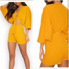 Nwt Pretty Little Thing Retro Mustard Romper Jumper One-Piece Size: 12 Size: 12 Chest: 20 Inches-24 Inches Waist: 16 Inches Unstretched And 23 Inches Stretched All The Way. Length: 38 Inches Fabric Has Stretch. Cut Out Front. Tie. Mustard Color. Thicker Quality Fabric. One Piece Romper. Wide Leg. Retail: $49 Casual Yellow V-neck Set, Yellow V-neck Sets For Summer, Spring Solid Color V-neck Sets, Solid V-neck Summer Sets, Spring Solid Color Sets For Night Out, Solid Color Sets For Night Out In Spring, Summer Long Sleeve Sets For Brunch, Solid Color Summer Party Sets, Summer Party Sets In Solid Color