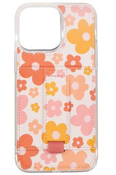 an iphone case with flowers on the front and back cover in pink, orange and yellow