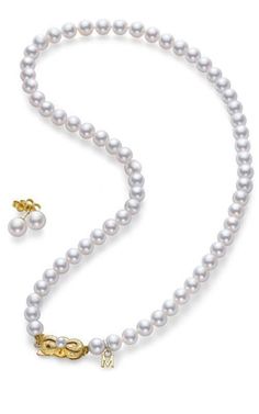 Mikimoto Strand and Stud Earrings Set Akoya Pearls 18k Yellow Gold UN70118VS1K218" Akoya Cultured Pearl Two-Piece Gift Set – 18K Yellow GoldStrand necklace with Akoya pearls of 7x6mm and A1 quality. 18kt yellow gold Mikimoto signature clasp, 18 inches in length. A pair of stud earrings with ... Diamond Accessories, Square Diamond, Akoya Pearls, Sea Pearls, Oval Cut Diamond, Princess Diamond, Womens Wedding Bands, Stud Earrings Set, Princess Cut Diamonds