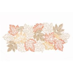 an orange and white wallpaper with leaves on the top, in gold foiling