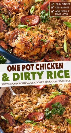 one pot chicken and dirty rice recipe in a pan