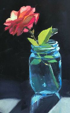 a painting of a flower in a glass jar