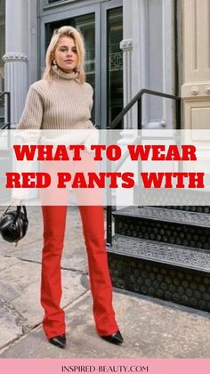 Red pants outfit casual style and simple ways to pull them off. With this simple guide of what to wear with red pants this year Red Paper Bag Pants Outfit, Red Pants Street Style, Wide Leg Red Pants Outfit, Red Pants Outfit Casual, Red Pants Outfits, Red Trousers Outfit, Cute Pants Outfits, Red Pants Outfit, White Tops Outfit