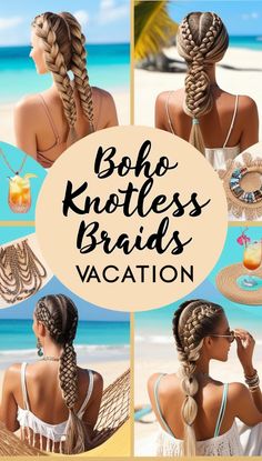 Embrace effortless vacation vibes with boho knotless braids! Perfect for tropical getaways, these braids are lightweight, versatile, and chic. Featuring free-flowing curls and added accessories like beads or shells, they give off an easy-going, carefree style. Whether you're lounging by the beach or exploring new cities, these braids are a stylish and low-maintenance choice for your vacation look! Braids Vacation, Braid Game, Carefree Style, Boho Knotless Braids, Mohawk Styles, Boho Knotless, Bun Pins, Double Braid, Micro Braids