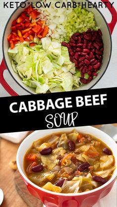 cabbage beef soup with red beans, carrots and celery