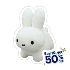 a white stuffed animal with the words buy 10 get 50 % off on it's back