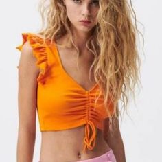 Orange Crop Top New With Tags. Olivia Vinten, Pleated Crop Top, Denim Tube Top, Beaded Crop Top, Orange Crop Top, Floral Print Crop Top, Satin Crop Top, Corset Crop Top, Zara Crop Top