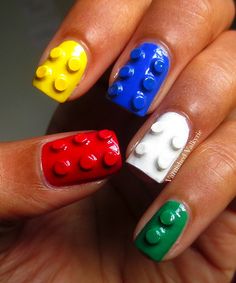 Nails Lego Nails, Crazy Nail Art, Unghie Nail Art, Crazy Nails, Nail Swag, I Love Nails, Beauty Nail, Nail Art Hacks, 3d Nail Art