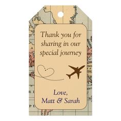 a luggage tag that says, thank you for sharing in our special journey