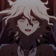 an anime character with long white hair wearing a suit and tie, staring at the camera