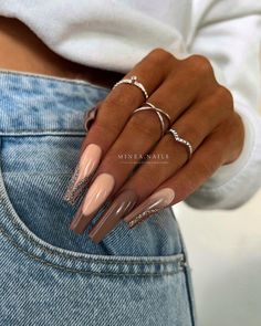 Coffin Brown Nails, Brown Acrylic Nails, Brown Nails Design, Nail Art Photos, September Nails, Fall Nail Art Designs, Ballerina Nails, Fall Nail Art, Brown Nails