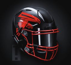 a football helmet is shown on a black background with red accents and the word, atlanta