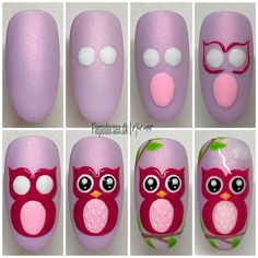 Fie Pedersen (@fiepedersen.dk) • Instagram photos and videos Step By Step Nail Designs, Owl Nail Art, Owl Nails, New Nail Art Design, Animal Nail Art, Nail Drawing