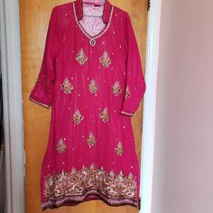 Indian Shalwar Kameez 3pc Suit. Fully Lined. Never Worn. Measurements: Size: M (Can Fit M/L If In Between Sizes) Shoulder-Shoulder: 17in Armpit-Armpit: 21in Waist: Approx 18in Length Of Dress: 48in Sleeve Length: 21in Listed Price Is Last Price. Bollywood Style Pink Lawn Suit For Festive Occasions, Bollywood Style Festive Pink Lawn Suit, Fitted Bollywood Lawn Suit With Zari Work, Festive Long Sets With Dabka Work, Bollywood Style Salwar Kameez For Eid, Long Pink Salwar Kameez With Dabka Embroidery, Pink Long Salwar Kameez With Dabka, Pink Long Salwar Kameez With Dabka Details, Long Pink Salwar Kameez With Dabka