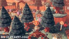 an animated scene with many trees and animals