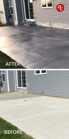 before and after photos of a concrete driveway