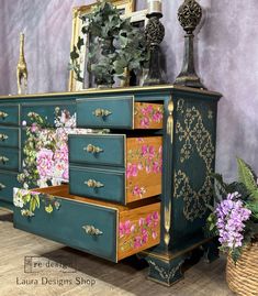 Thank you this piece is heading to Virginia. SOLD

On this piece I used Kacha @kachafurniture paint called “Danube” a gorgeous color that would compliment any room in your home. Also using her "Morning Purple” transfers by RedesignwithPrima. 

#madonna #80music #furniture #dresser #paintedfurniture #recycledfurniture #upcycle #monatbeforeandafter #furnituretransformation #furnitureflip #LauraDesignsShop #redesignwithprima