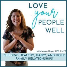 a woman standing in front of a white background with the words love your people well