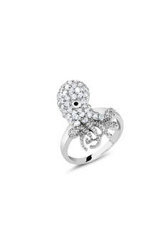 Indulge in the beauty of our Sterling Silver Pave Cubic Zirconia Octopus Ring, featuring a captivating octopus design delicately adorned with sparkling cubic zirconia stones. This stunning ring is the perfect blend of elegance and uniqueness, showcasing exceptional craftsmanship and attention to detail. Octopus Ring, Octopus Design, Sea Life, Octopus, The Beauty, Nautical, Cubic Zirconia, Sparkle, Sterling Silver