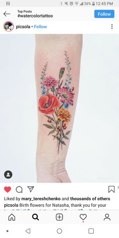 a woman's leg with flowers on it and the words, flower tattoo follow