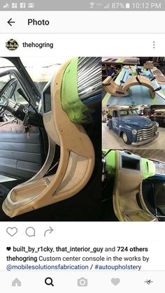 the inside of an old car with wood trimmings and other things in it