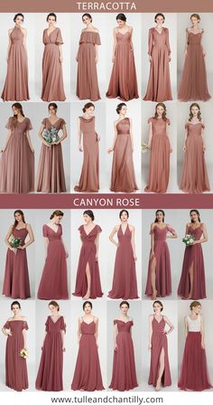 the different types of bridesmaid gowns are shown in this photo collage