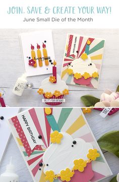 some cards with candles and flowers on them