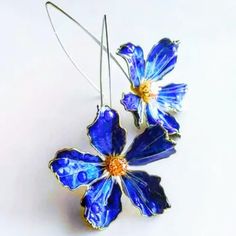 Hand Painted Blue Dahlia Flower On A S925 Hypoallergenic Wire. Flower Approx 1"X1" Brand New No Tags Blue Flower Earrings For Pierced Ears, Nickel-free Blue Flower Earrings, Blue Flower-shaped Earrings With Ear Wire, Blue Drop Flower Earrings, Blue Drop Flower Earrings With Ear Wire, Blue Flower Earrings With Birth Flower Detail, Blue Flower Earrings Nickel Free, Adjustable Blue Flower Earrings With Ear Wire, Blue Flower-shaped Earrings For Gifts